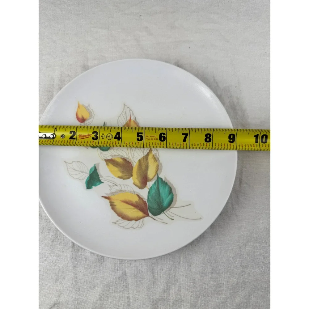 Vintage Stetson Melamine Dinner Plates Set of 4 Autumn Leaves MCM White 10 Inch